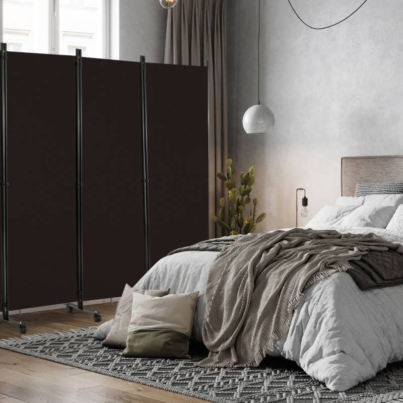 6-Teiliger Faltbarer Raumteiler 172 cm Hoher Sichtschutz mit Feststellbaren Rädern Braun von Costway