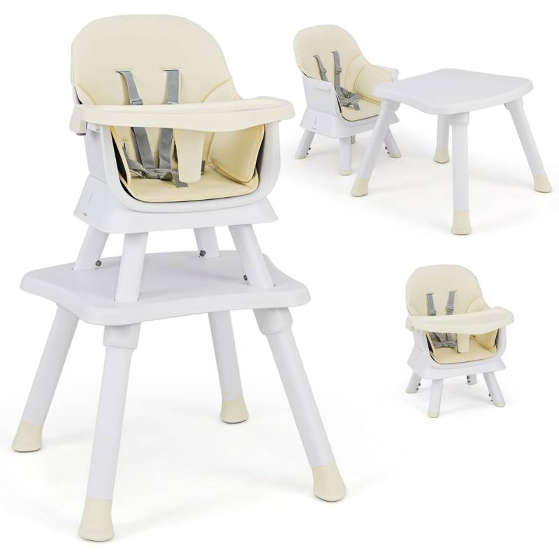 6-in-1 Babyhochstuhl Hochstuhl & Essstuhl & Lerntisch Babystuhl Kombihochstuhl Beige von Costway