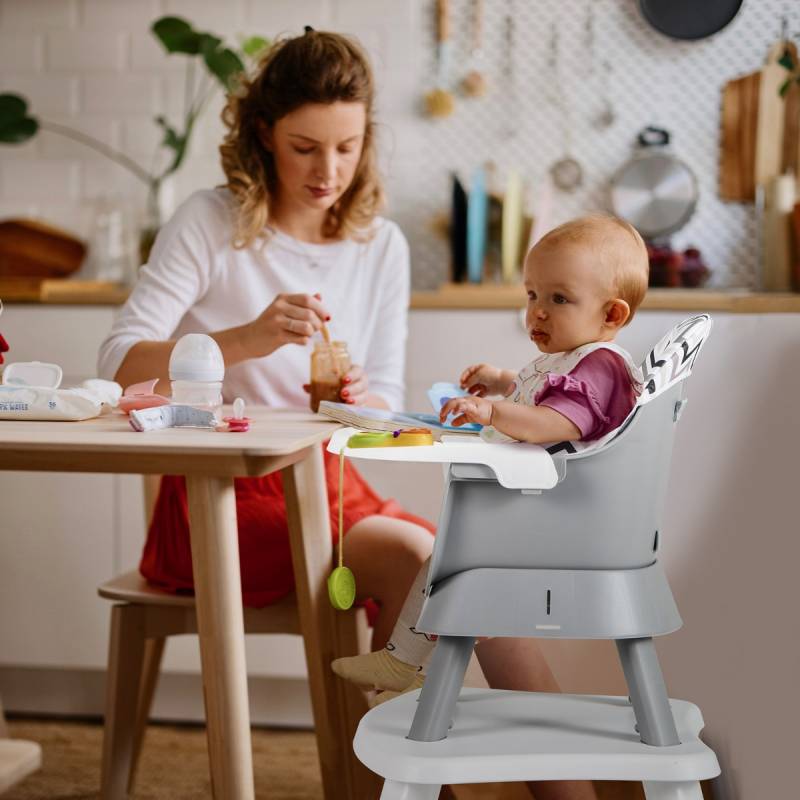 6-in-1 Babyhochstuhl Hochstuhl &amp; Essstuhl &amp; Lerntisch Babystuhl Kombihochstuhl Grau und Weiß von Costway