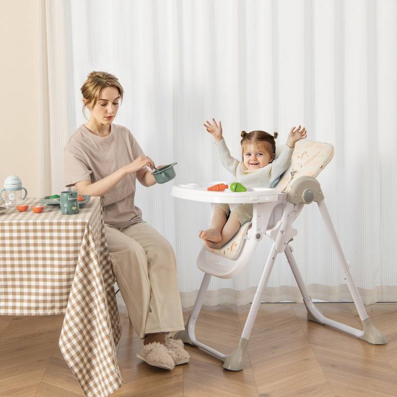 6 in 1 Umwandelbarer Babyhochstuhl mit Liegefunktionen & Doppeltablett Klappbarer Hochstuhl Beige von Costway