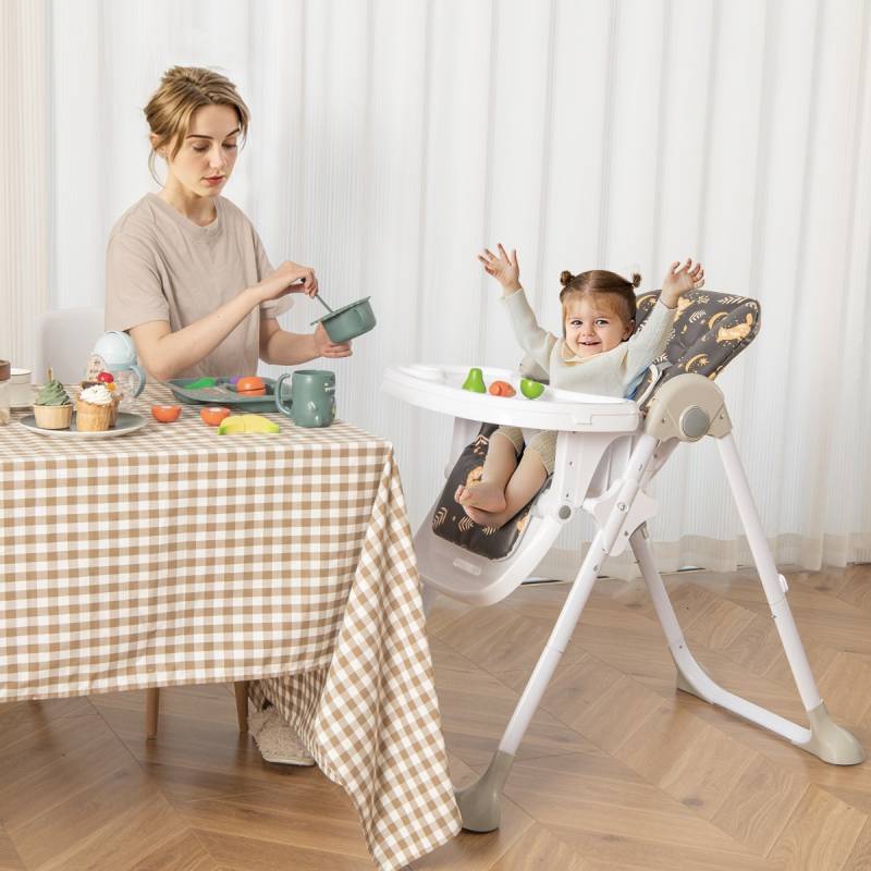 6 in 1 Umwandelbarer Babyhochstuhl mit Liegefunktionen & Doppeltablett Klappbarer Hochstuhl Braun von Costway