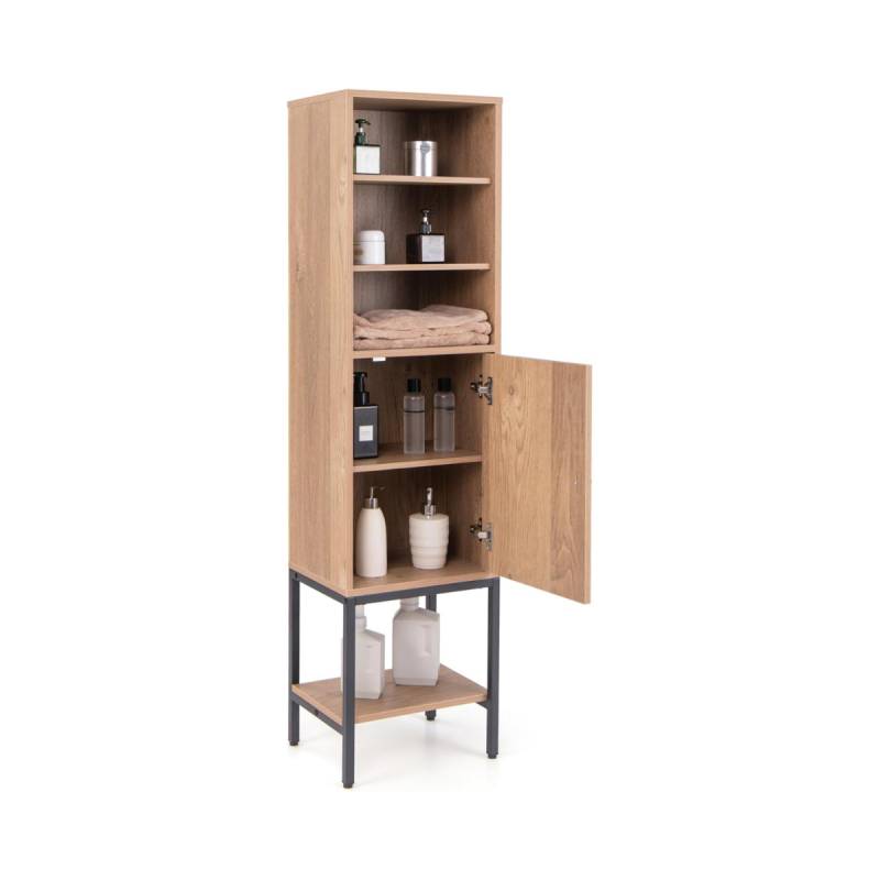 6-stöckiger Badezimmerschrank schmal freistehender Hochschrank mit Tür 38 x 30 x 146 cm Natur von Costway