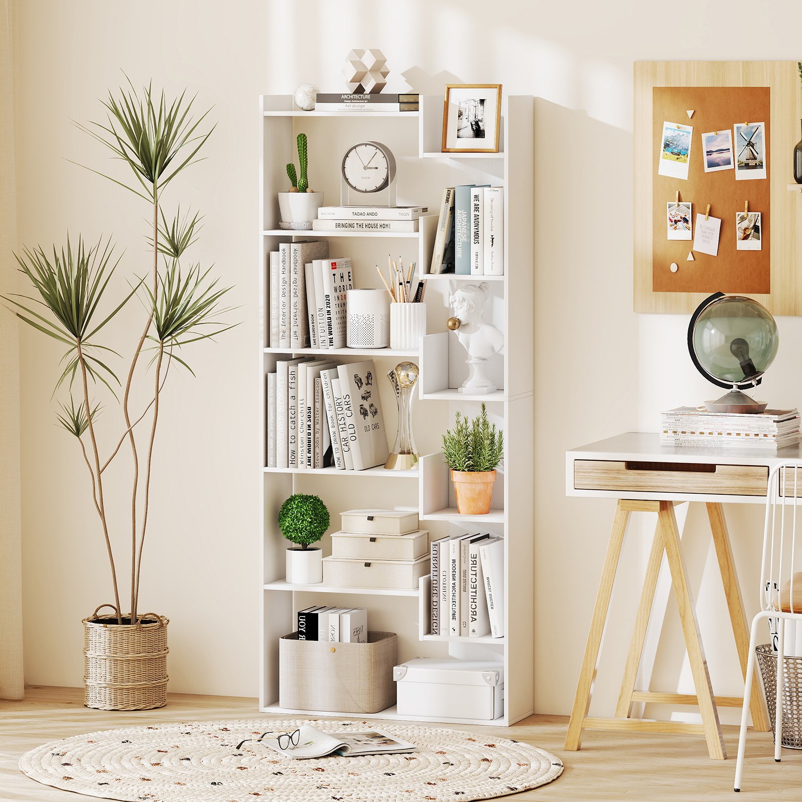 6-stöckiges Bücherregal Holzregal mit 2 Kippsicherungen offenes Ausstellungsregal 69 x 22 x 163 cm Weiß von Costway