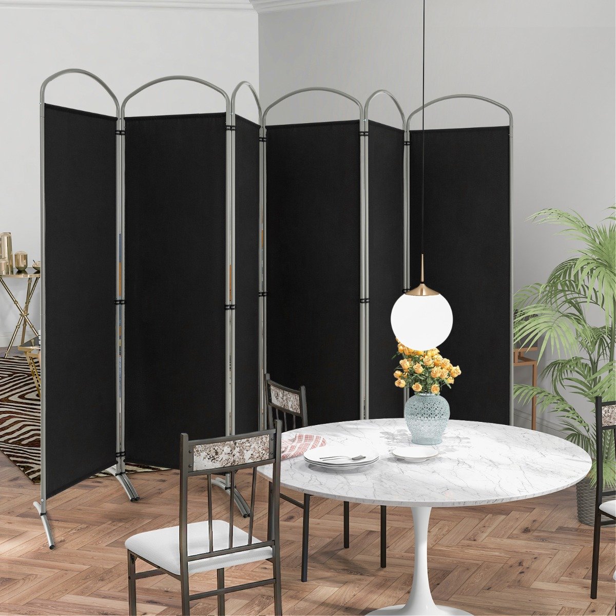 6-teilige Faltbare Sichtschutzwand Raumteiler Stofftrennwand 331 x 51 x 188 cm Schwarz von Costway