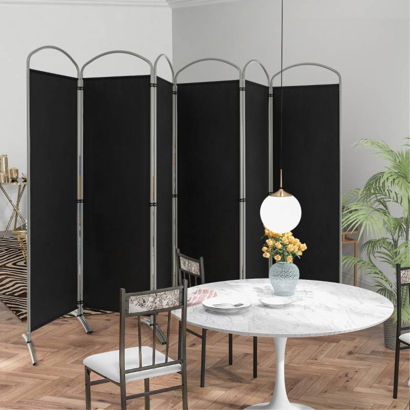 6-teilige Faltbare Sichtschutzwand Raumteiler Stofftrennwand 331 x 51 x 188 cm Schwarz von Costway