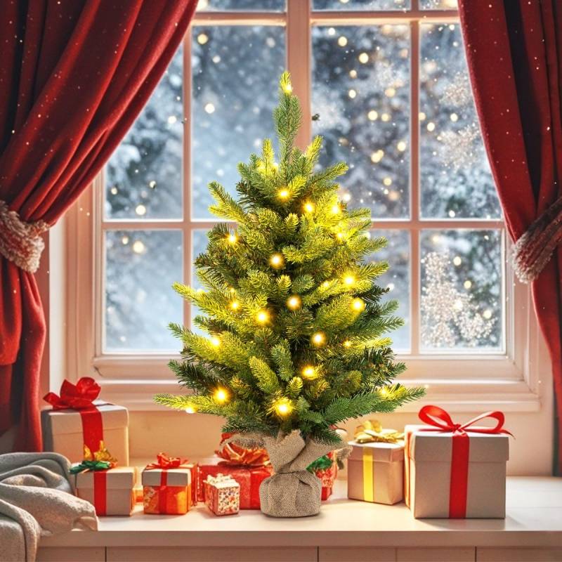 60 cm Künstlicher Tisch Weihnachtsbaum mit LED-Leuchten und Timer-Funktion Grün von Costway