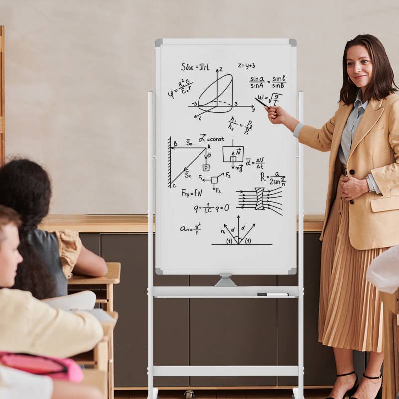 60 x 100 cm Doppelseitiges Magnetisches Whiteboard mit Rollen & Ständer & Stiftablage Weiß von Costway
