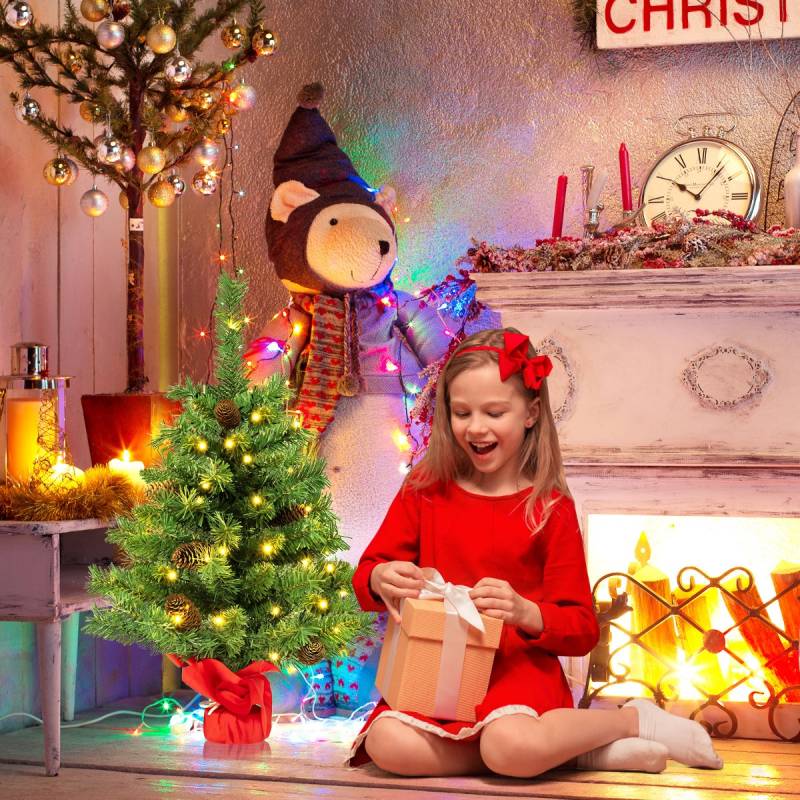 64 cm Großer Beleuchteter Mini-Weihnachtsbaum Tischbaum mit 50 LED-Lichtern Grün von Costway