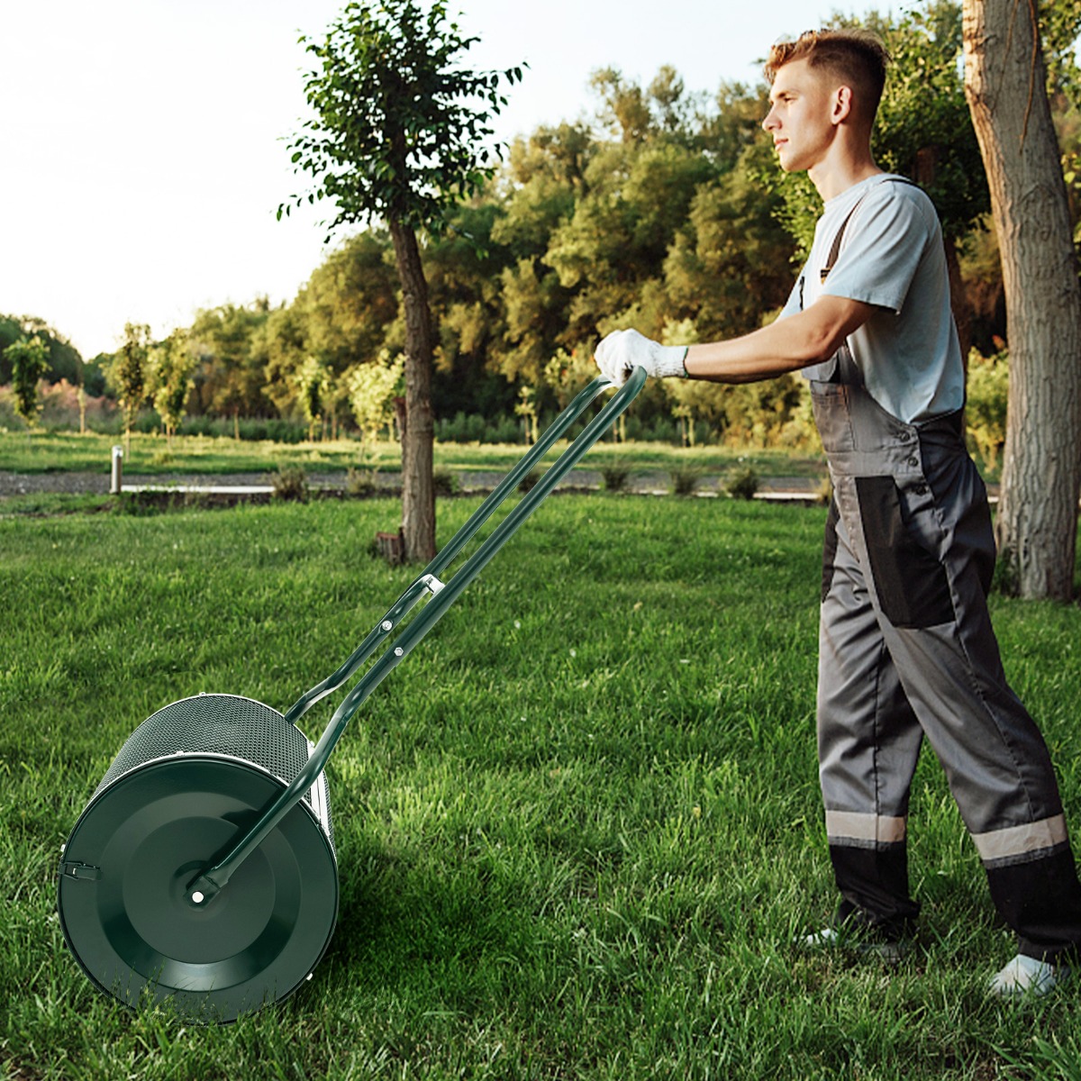 68 cm Breiter Kompoststreuer mit Verbesserten Seitlichen Riegeln & U-förmigem Griff Grün von Costway