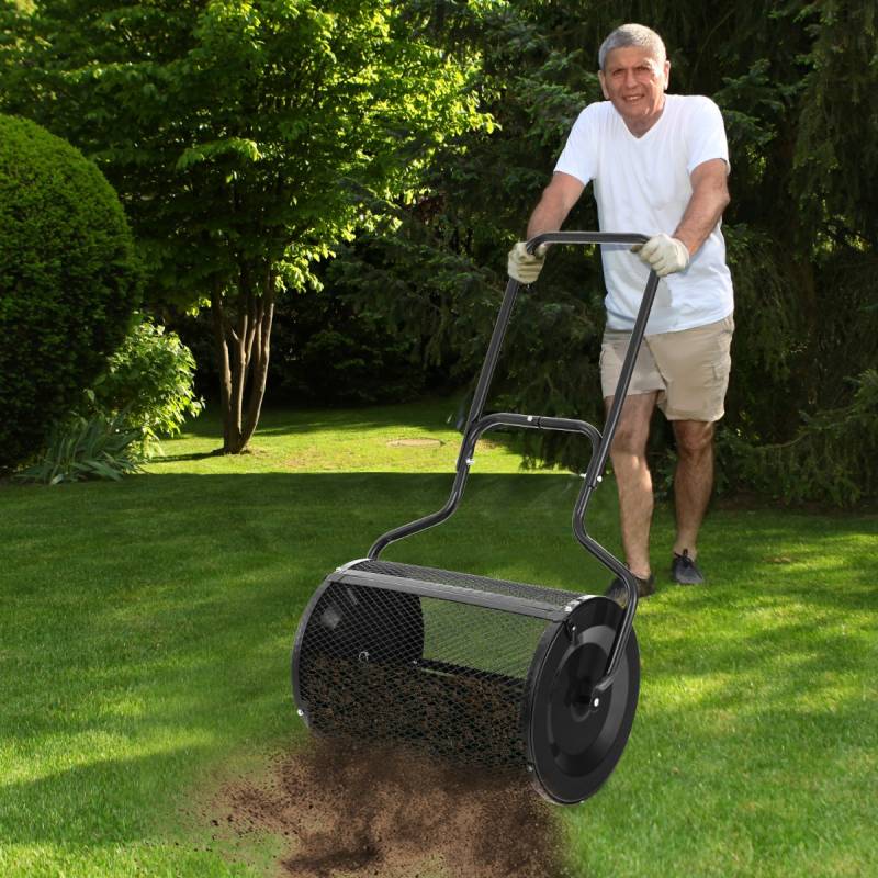 68 cm Breiter Kompoststreuer mit Verbesserten Seitlichen Riegeln & U-förmigem Griff Schwarz von Costway
