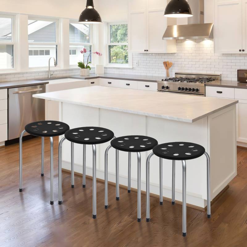 6er-Pack Stapelbare Metallhocker Runder Sitz Hocker 30 x 30 x 44,5 cm Schwarz + Silber von Costway