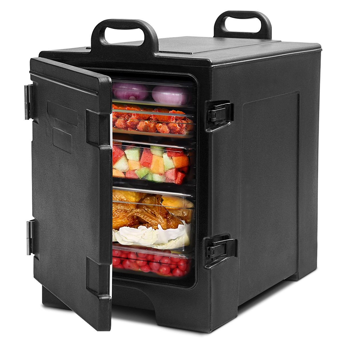 77L Isolierbox 5 Pfannen Speiseträger Kühlbox Speisen Wärmebehälter Speiseträger 61,5 x 41,5 x 63 cm Schwarz von Costway