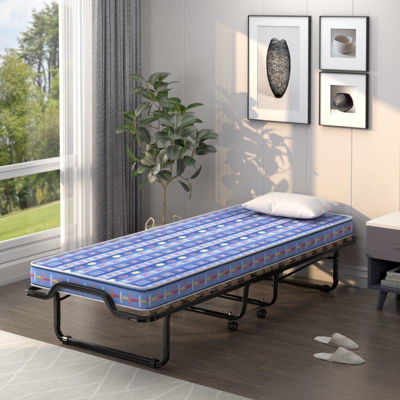 80  x 200 cm Klappbares Gästebett Faltbares Faltbett mit Matratze aus Rückstellschaum Blau hergestellt in Italien Herkunft: Italien von Costway