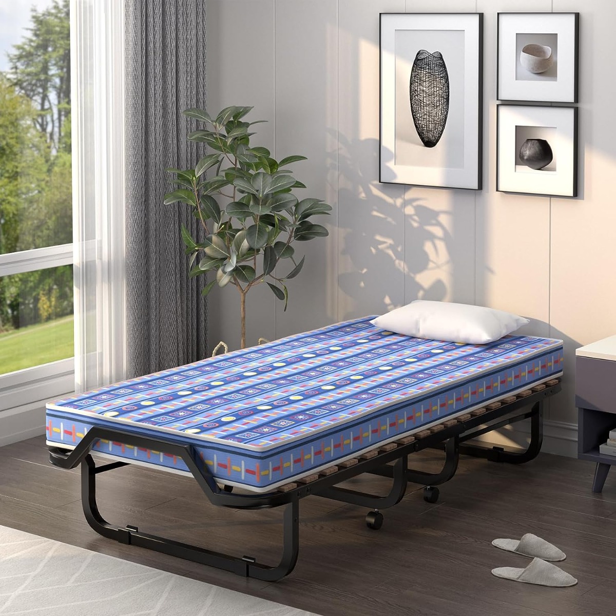 80 x 200 cm Klappbares Gästebett mit Matratze aus Rückstellschaum Faltbett bis 120 kg Blau hergestellt in Italien von Costway