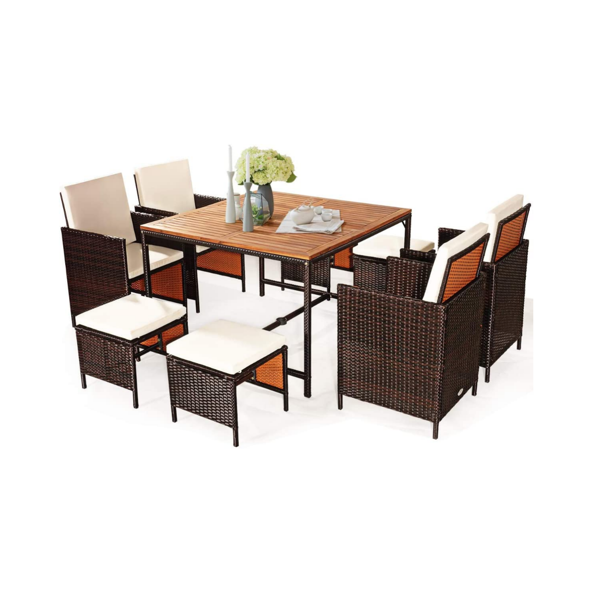 9 TLG. Polyrattan Set Rattanmöbel Garten Esssitzgruppe mit Tisch Essgruppe Ratten für bis zu 8 Personen Beige von Costway