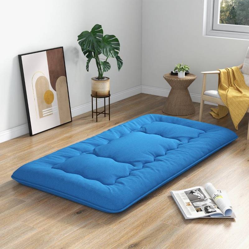 90 x 200 cm Japanische Futon Matratze mit Waschbarem Bezug &amp; Tragetasche Tatami-Matte Blau von Costway