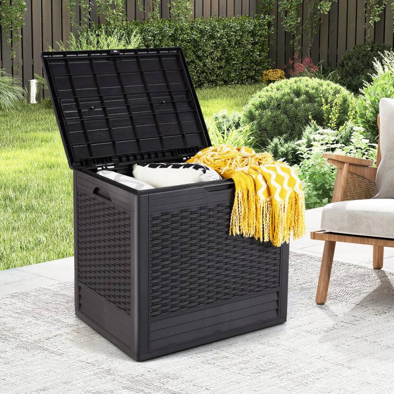 96 L Aufbewahrungsbox Outdoor Auflagenbox mit PP-Deck Rattanmustern & abschließbarem Deckel Braun von Costway