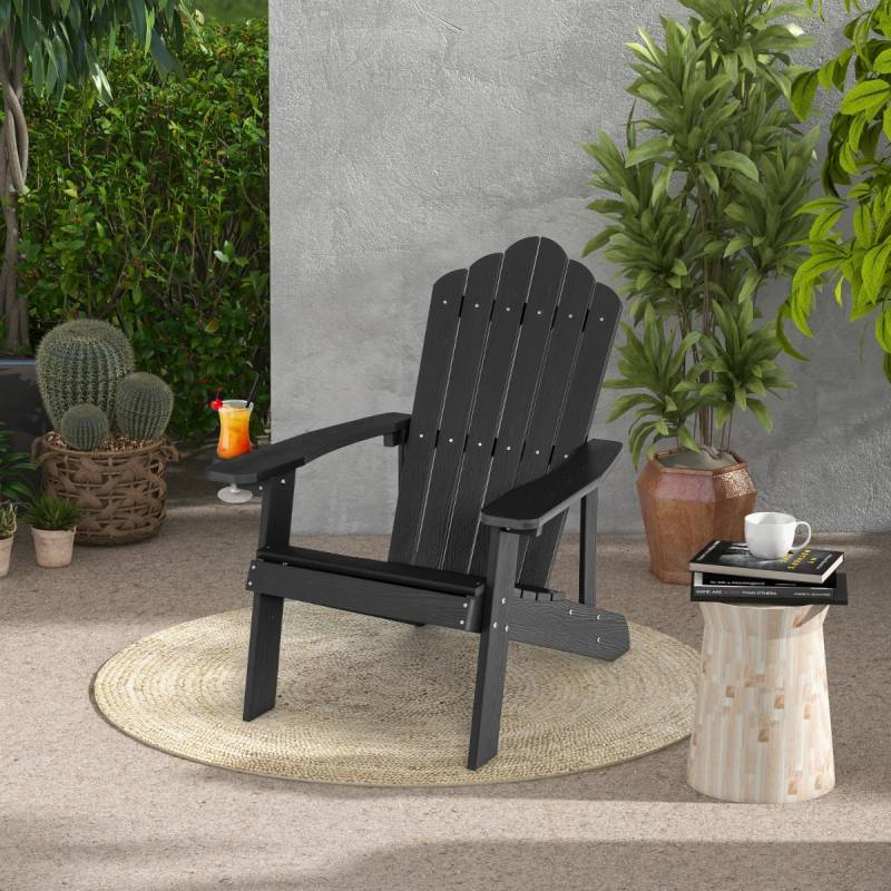 Adirondack-Stuhl Gartenstuhl mit Getränkehalter Schwarz von Costway