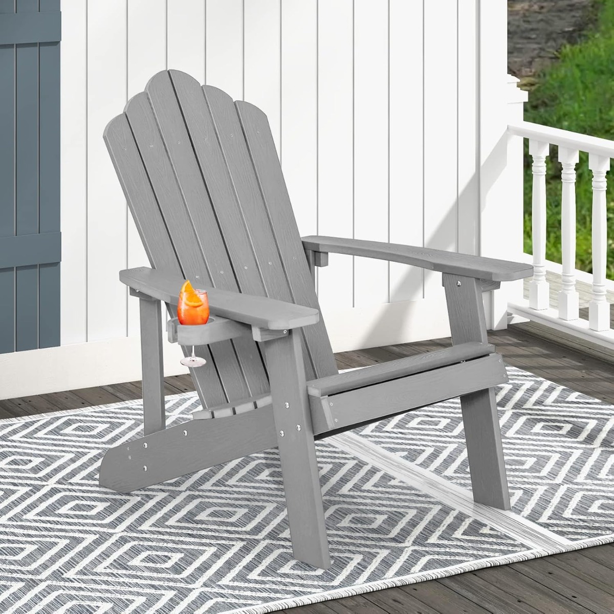 Adirondack Stuhl mit Hochlehner & verstellbarem Getränkehalter Gartenstuhl Balkonstuhl Grau Adirondack Stuhl mit Hochlehner & verstellbarem Getränkehalter Gartenstuhl Balkonstuhl Grau von Costway