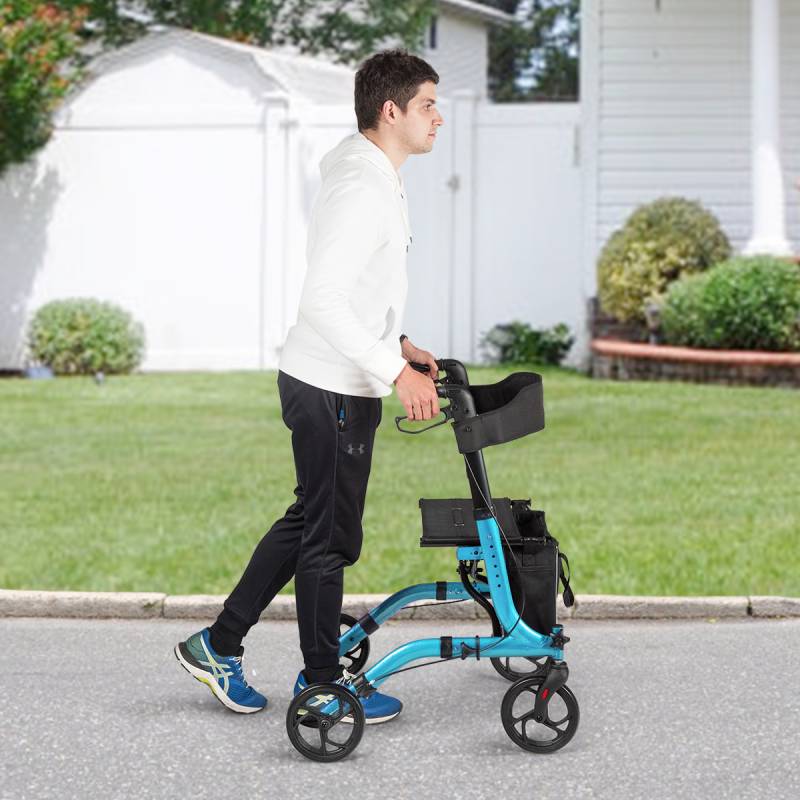 Aluminium Rollator Faltbarer Reiserollator Höhenverstellbarer Leichtgewichtrollator Blau von Costway