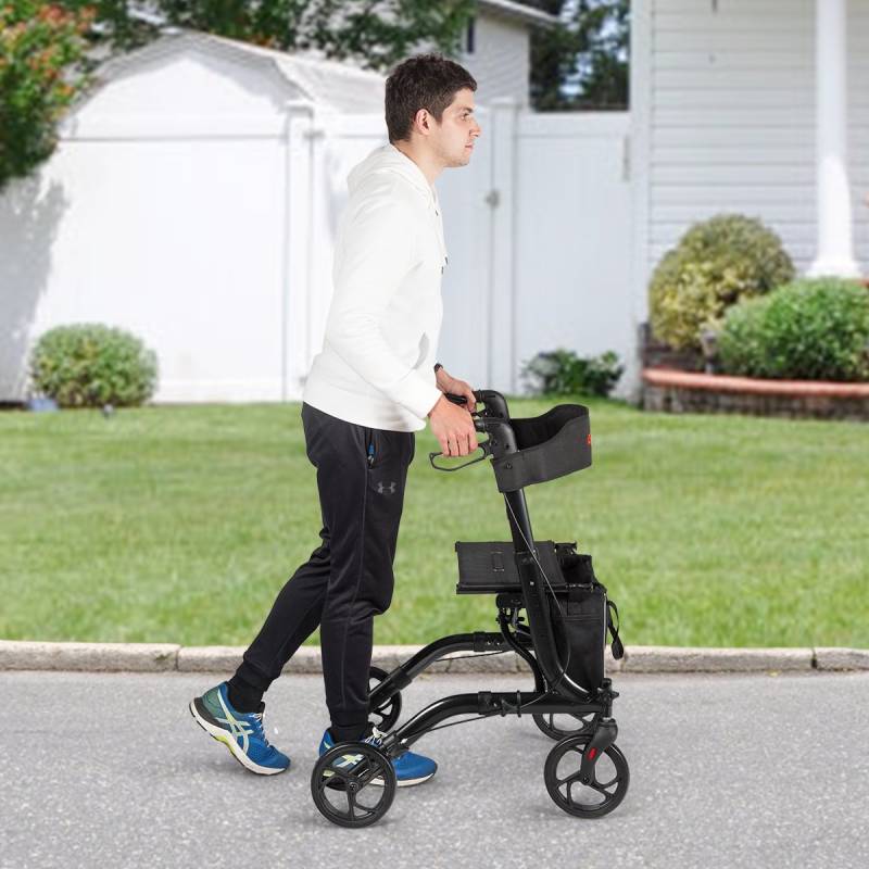Aluminium Rollator Faltbarer Reiserollator Höhenverstellbarer Leichtgewichtrollator Schwarz von Costway
