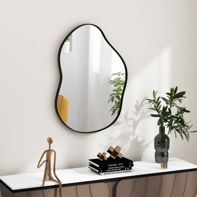 Asymmetrischer Wandspiegel mit Premium-Rückwand Unregelmäßig Geformter Wandspiegel 78 x 56,5 cm Schwarz von Costway