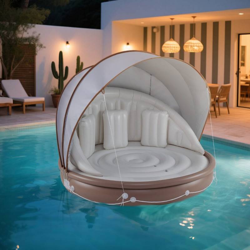 Aufblasbare Badeinsel mit einziehbarem Dach Schwimminsel mit 3 bequemen Kissen SPF 50+ von Costway