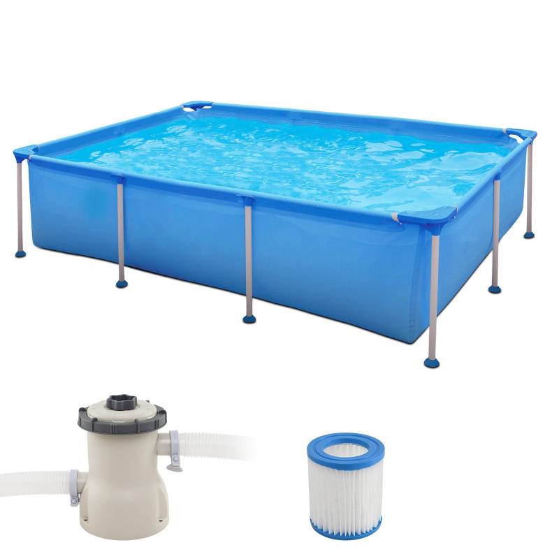 Aufstellpool Rechteckiges Schwimmbecken mit Filterpumpe Gartenschwimmbad Gartenpool Blau von Costway