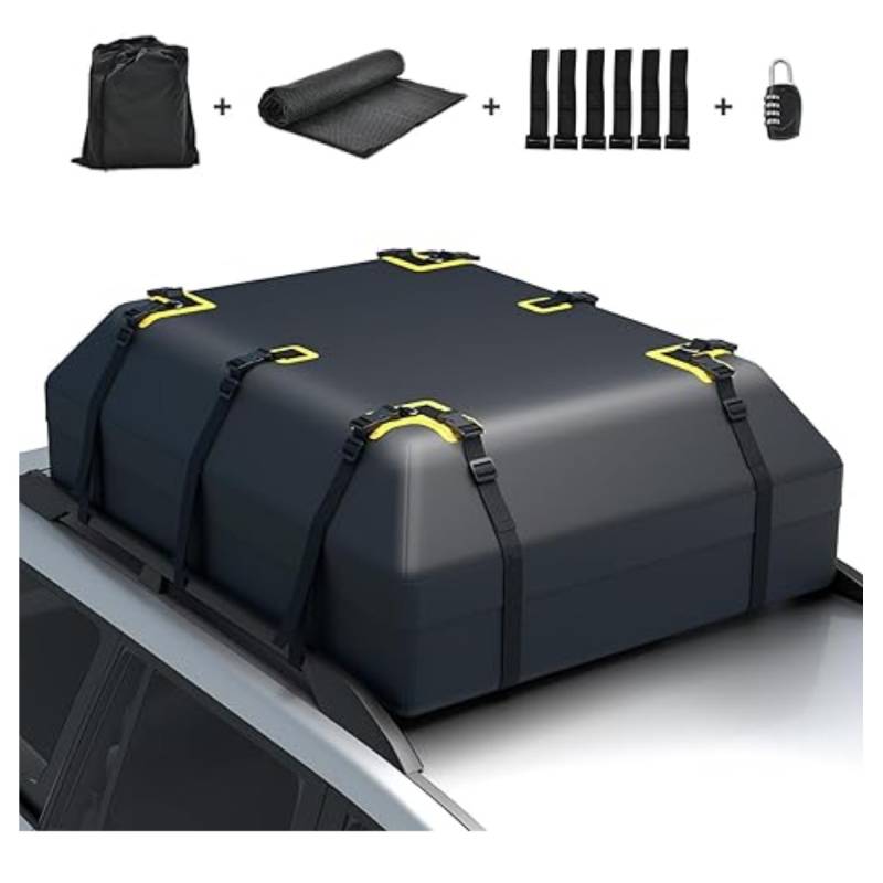 Autodachtasche mit 0,4 m³ Volumen wasserdichte Dachgepäcktasche Dachbox mit Türhaken Zahlenschloss & rutschfester Matte von Costway