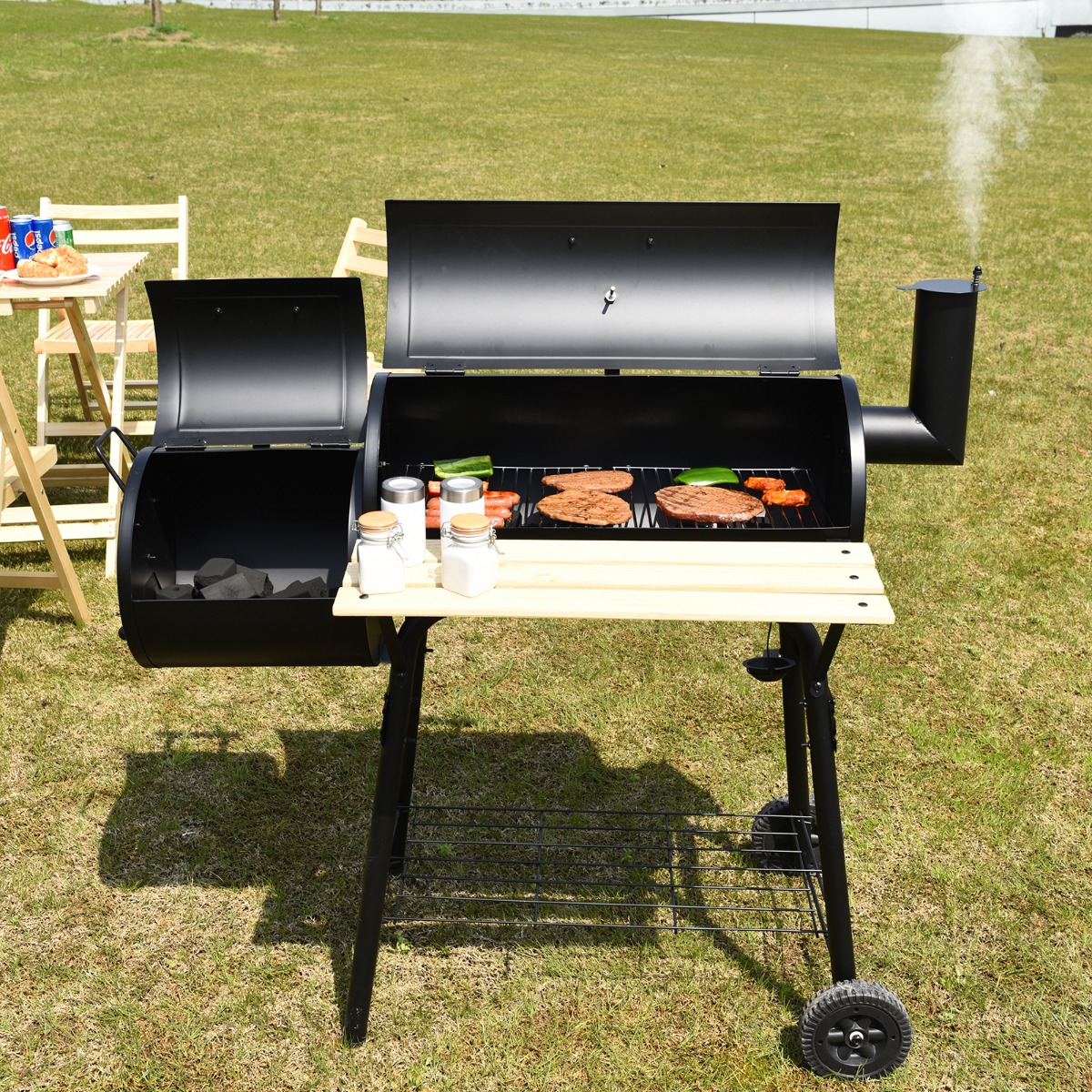 BBQ-Holzkohlegrill mit Rädern Grillwagen mit Deckel Outdoor-Grill 115 x 65 x 108 cm Schwarz BBQ-Holzkohlegrill mit Rädern Grillwagen mit Deckel Outdoor-Grill 115 x 65 x 108 cm Schwarz von Costway