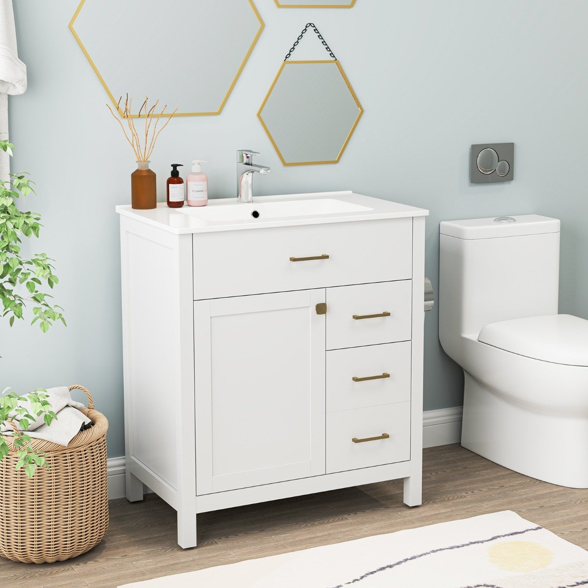Badezimmer Waschbeckenmöbel mit Becken & 2 Schubladen & 2 Türen Badezimmerschrank von Costway