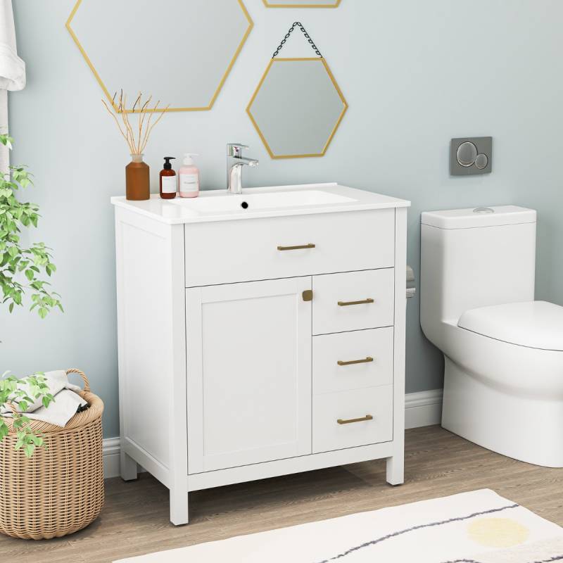Badezimmer Waschbeckenmöbel mit Becken & 2 Schubladen & 2 Türen Badezimmerschrank von Costway