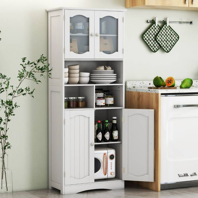 Badezimmerschrank freistehender Hochschrank mit 4 Türen & Regalen Weiß 60 x 30 x 148,5 cm von Costway