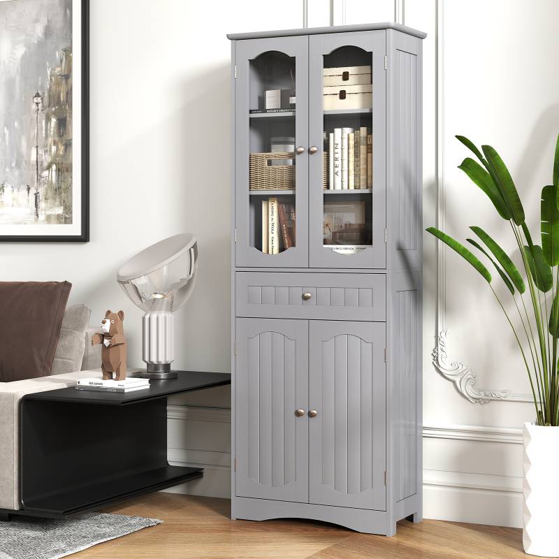 Badezimmerschrank freistehender Hochschrank mit 4 Türen & Schublade Grau 60 x 30 x 160 cm von Costway