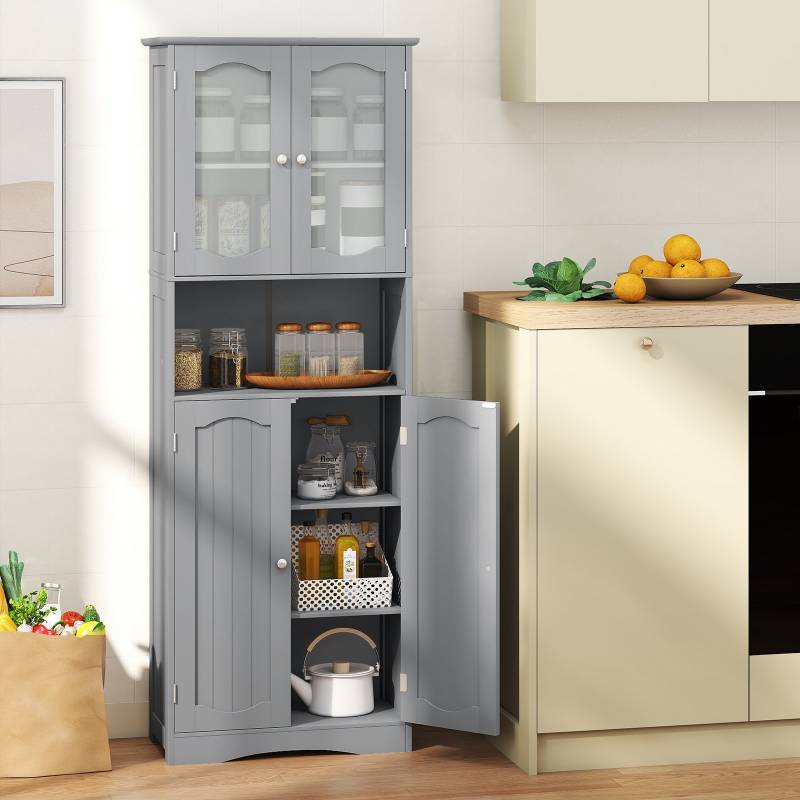 Badezimmerschrank freistehender Hochschrank mit 4 Türen & Verstellbarem Einlegeboden Badschrank mit Kippschutz Grau 164 cm von Costway