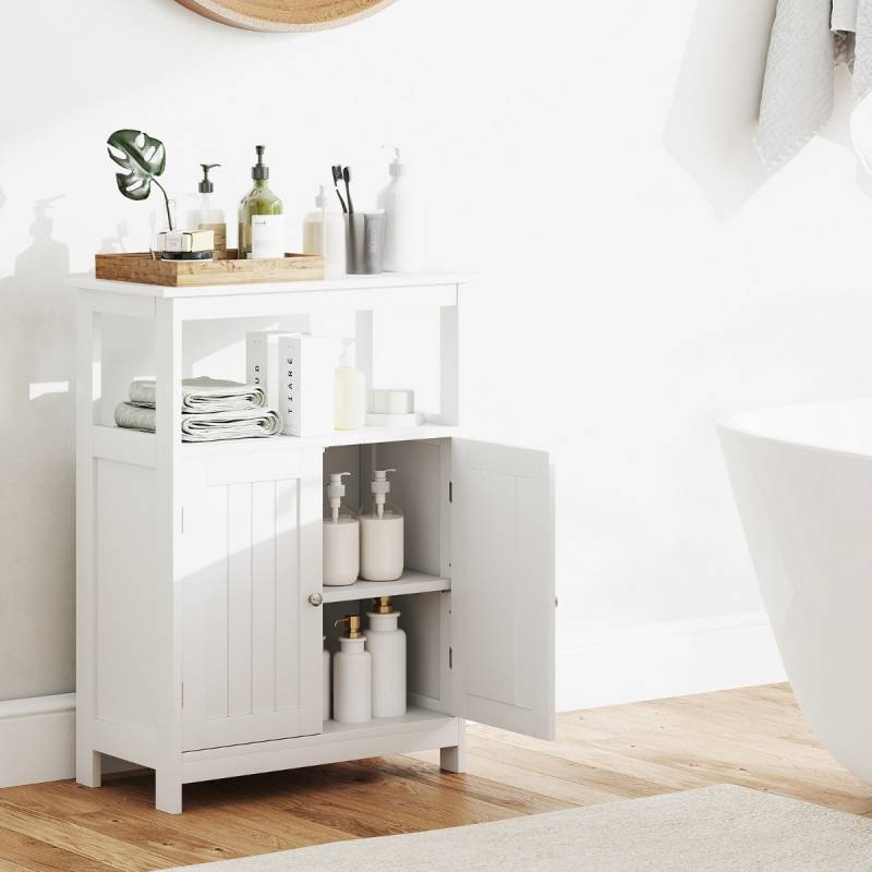 Badezimmerschrank mit Doppeltür & Ablagen & Verstellbarem Regal Badschrank Badkommode Weiß von Costway