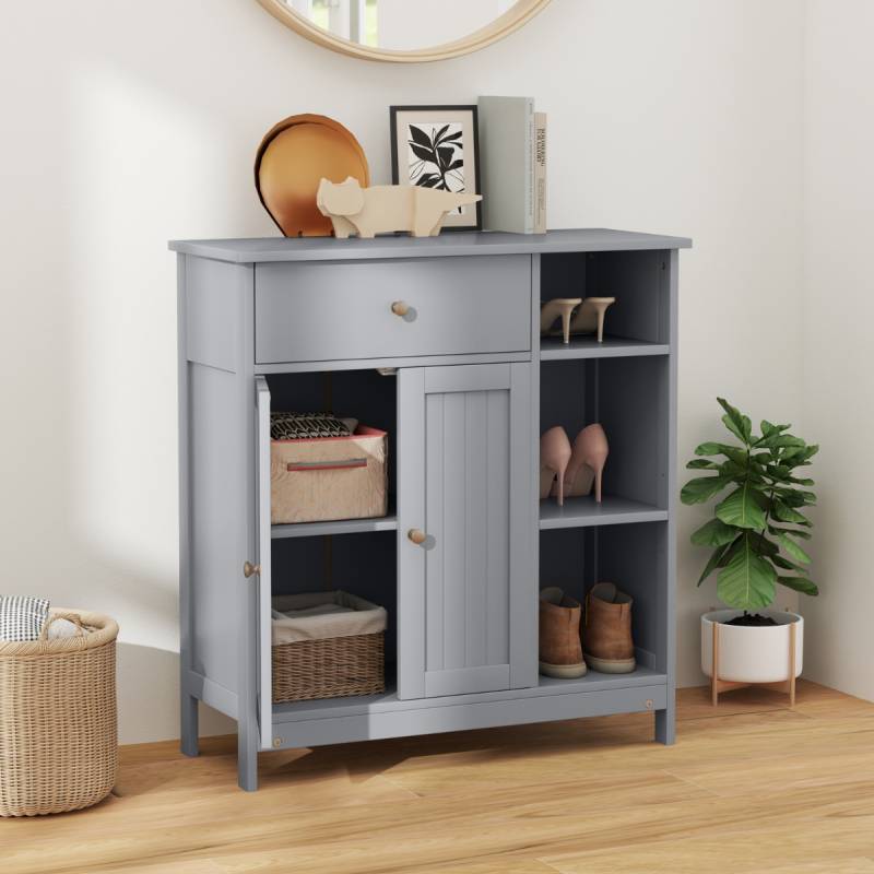 Badezimmerschrank mit Schublade & Türen & Verstellbarem Regal 75 x 30 x 80 cm Grau von Costway