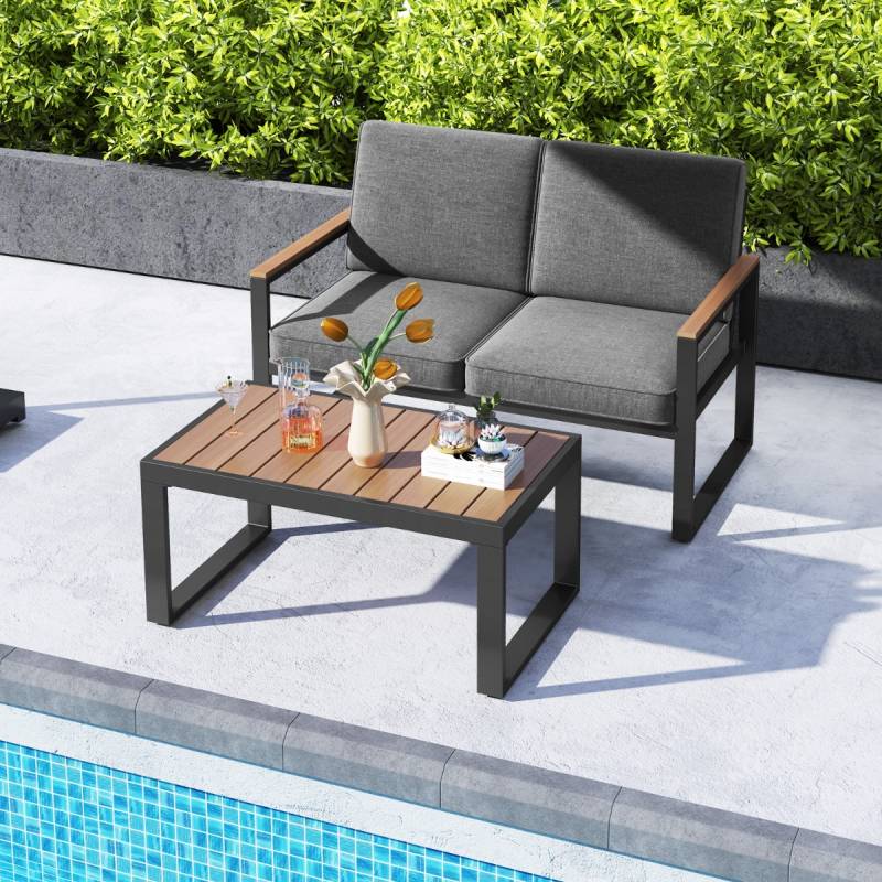 Balkonmöbel wetterfestes Gartenmöbel Set mit Aluminiumrahmen Balkonset mit Bank Grau von Costway