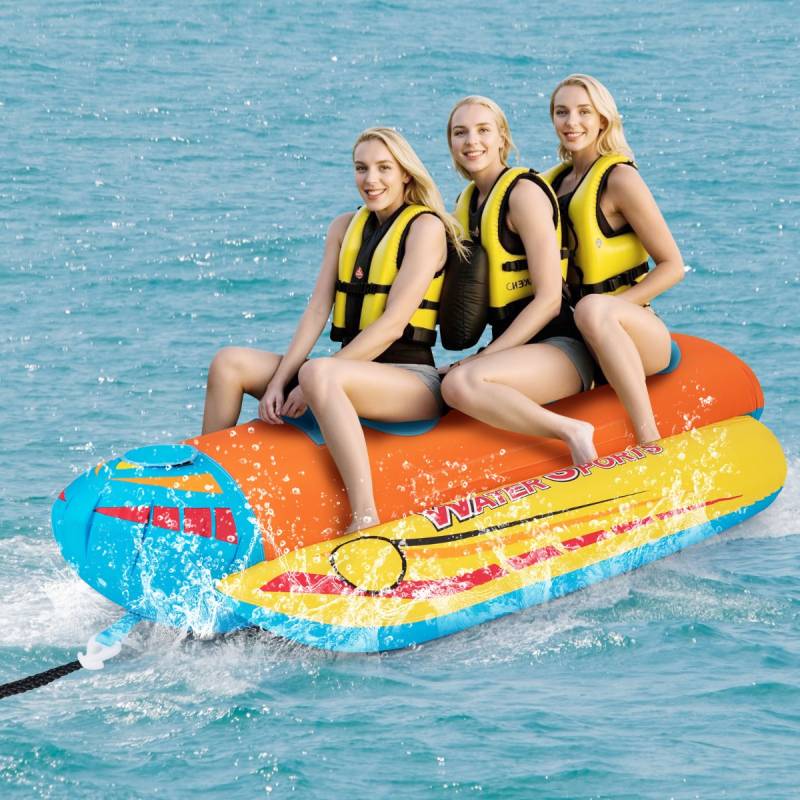 Bananenboot für 3 Personen Towable Tube mit 3 Eva-gepolsterten Sitzen und Griffen 252 x 108 x 51 cm von Costway
