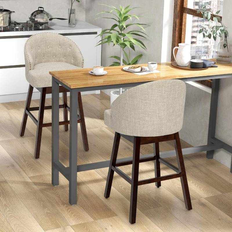 Barhocker 2er Set Barstuhl 360° drehbar Küchenhocker mit Lehne und Fußstütze 55 x 53 x 105 cm Beige + Braun von Costway