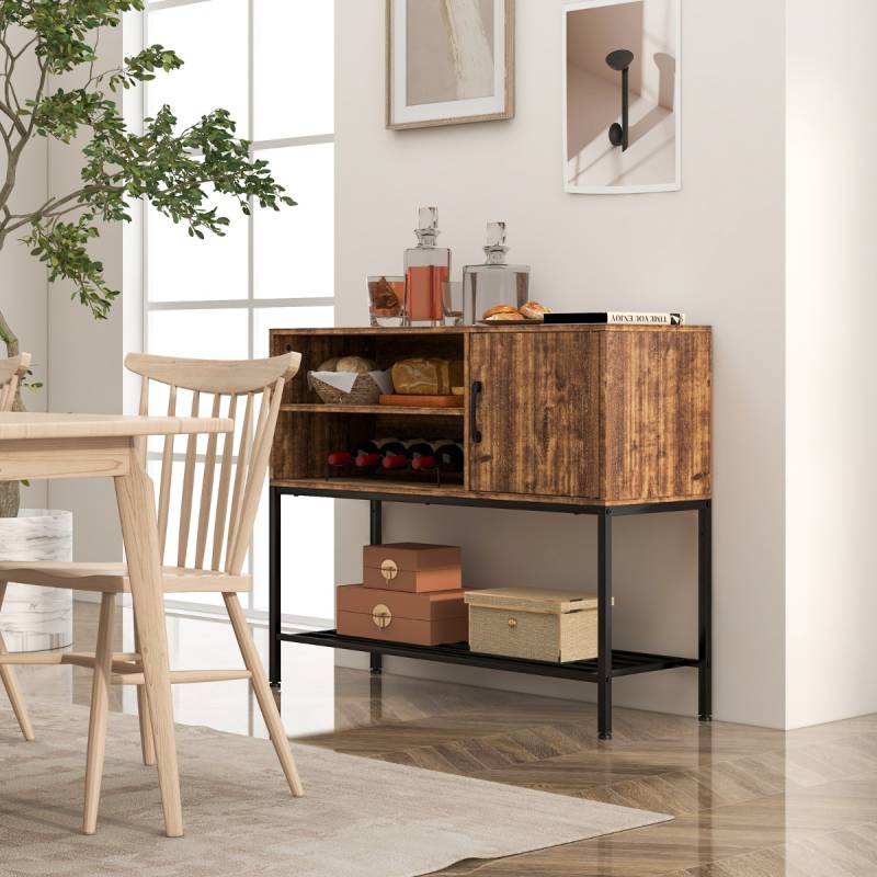 Barschrank mit Weinregalen und Ablageflächen Konsolentisch aus Holz mit Metallrahmen für Esszimmer 100 x 35 x 83 cm Kaffee von Costway