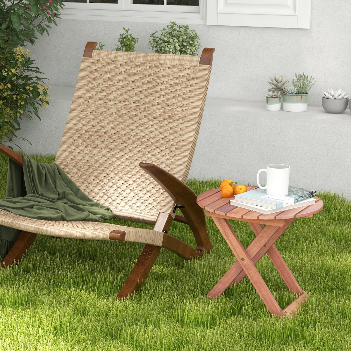 Beistelltisch Akazienholz Gartentisch klein Balkontisch Rund 46 x 46 x 45 cm von Costway