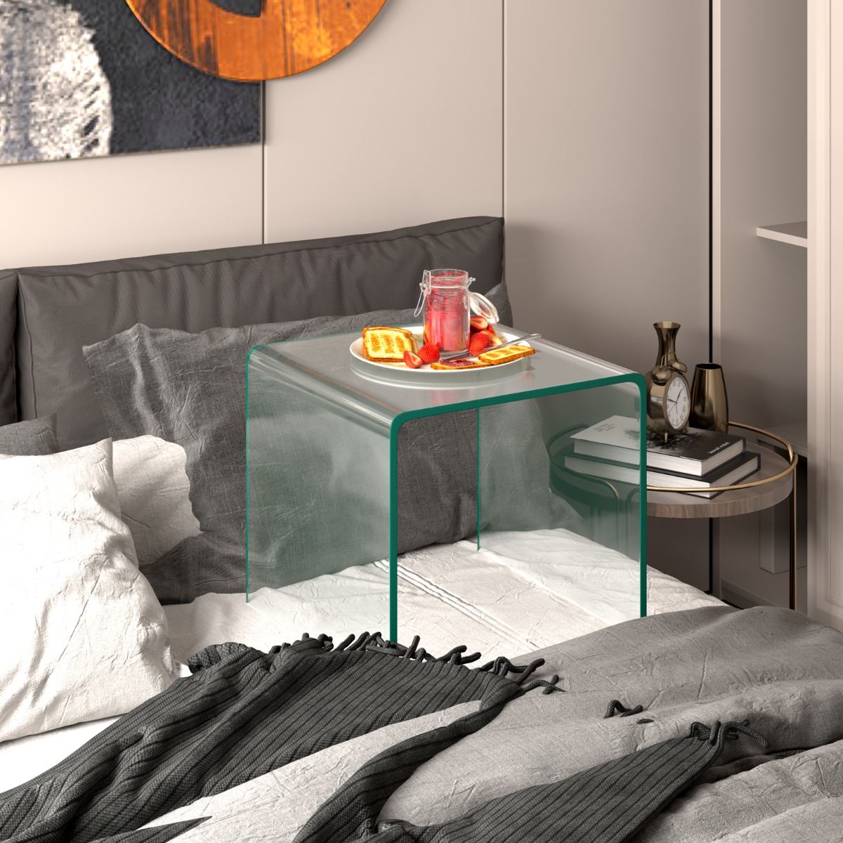 Beistelltisch Glas Nachttisch U-förmig transparenter Glastisch quadratisch 45 x 45 x 41 cm von Costway