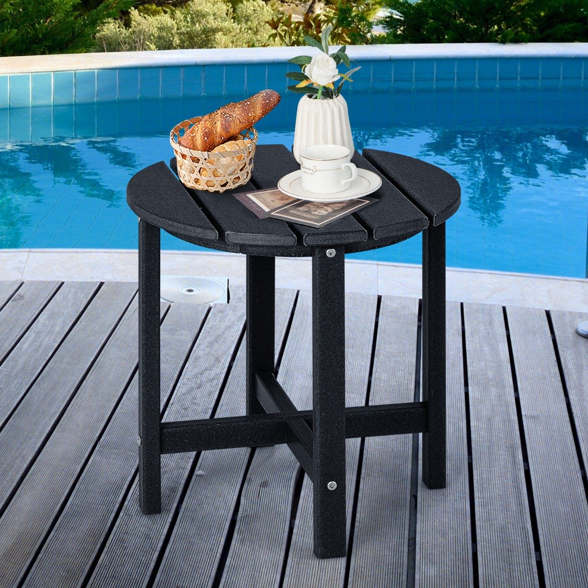Beistelltisch Kleiner Gartentisch aus UV-beständigem Kunststoff Schwarz von Costway