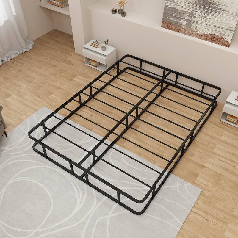Bettgestell aus Metall Metall-Bettrahmen Plattform-Bettgestell mit Metallleistenunterstützung Schwarz 200 x 140 x 26 cm von Costway