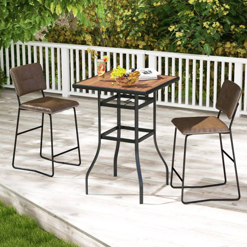 Bistrotisch mit Schirmloch & Tischplatte in Holzoptik Gartentisch Quadratischer Balkontisch von Costway