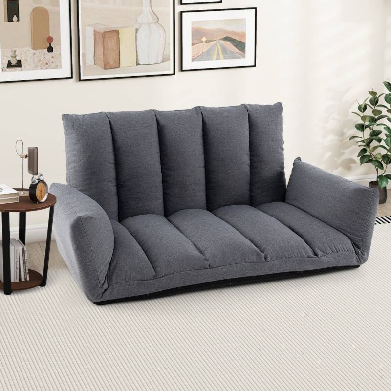 Bodensofa mit 5-Fach Verstellbarer Rückenlehne & Armlehnen Relaxsessel für Wohnzimmer Grau von Costway