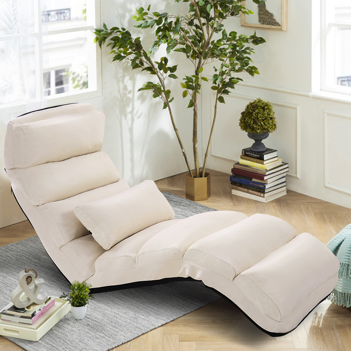 Bodenstuhl 5-fach einstellbarer Wildleder-Polsterstuhl 175 x 55 x 20 cm Beige Bodenstuhl 5-fach einstellbarer Wildleder-Polsterstuhl 175 x 55 x 20 cm Beige von Costway