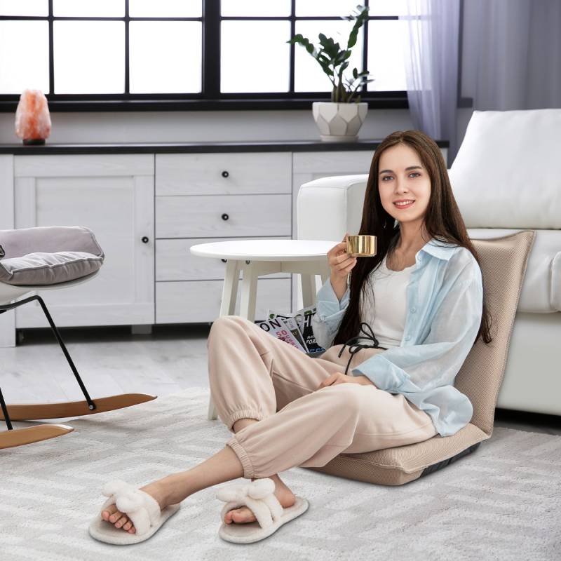 Bodenstuhl Bodensessel mit 6- stufig Verstellbarer Rückenlehne Game Sessel gepolstert Beige von Costway