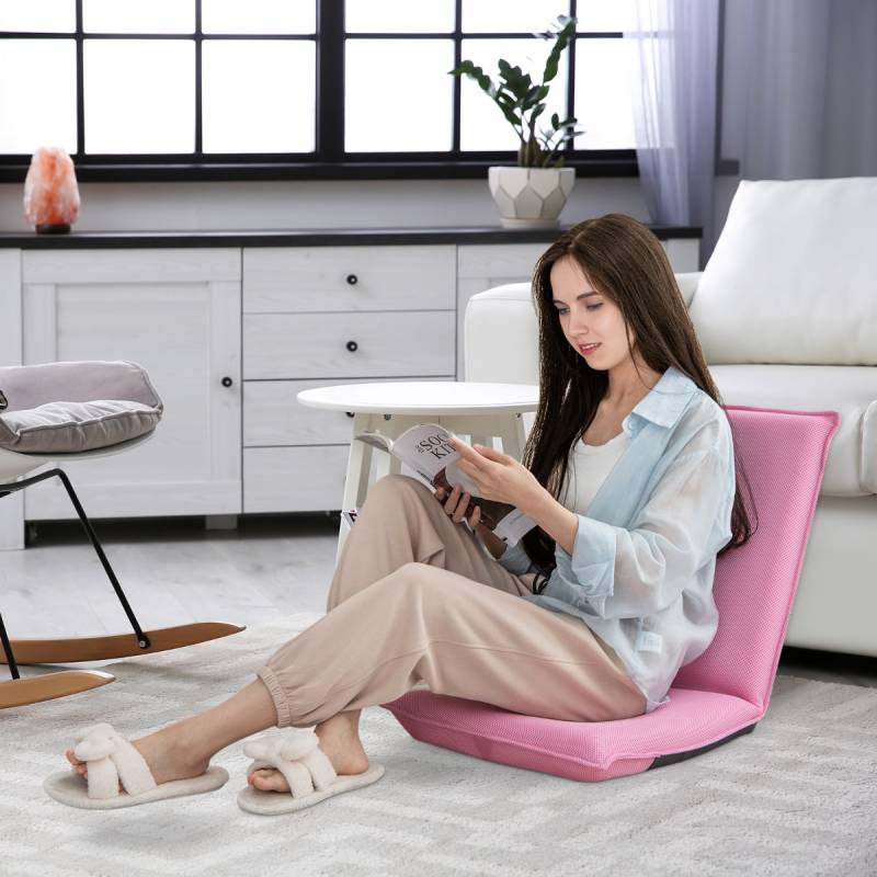 Bodenstuhl Bodensessel mit 6- stufig Verstellbarer Rückenlehne Game Sessel gepolstert Rosa von Costway